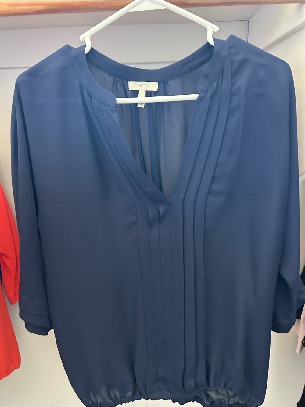 Joie Navy Blue Pleated V-Neck Blouse